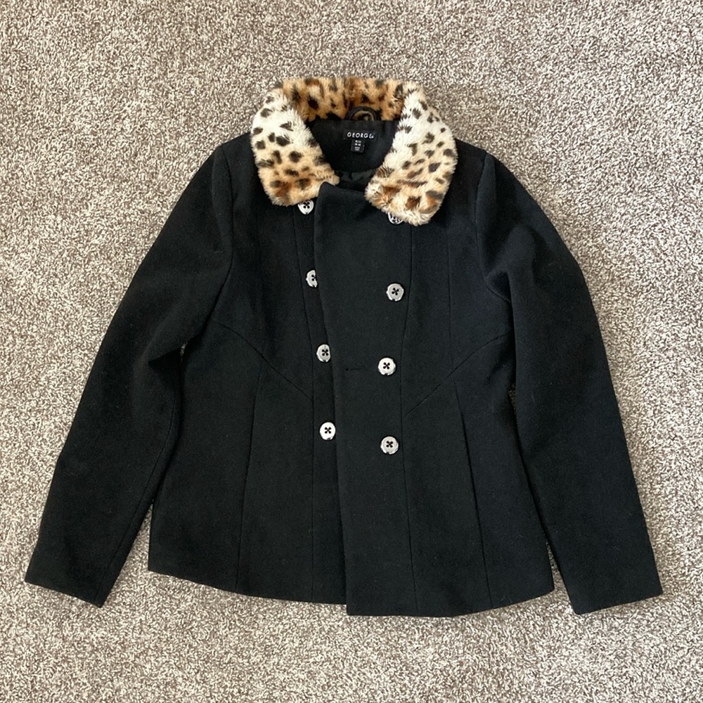 faux fur collar pea coat